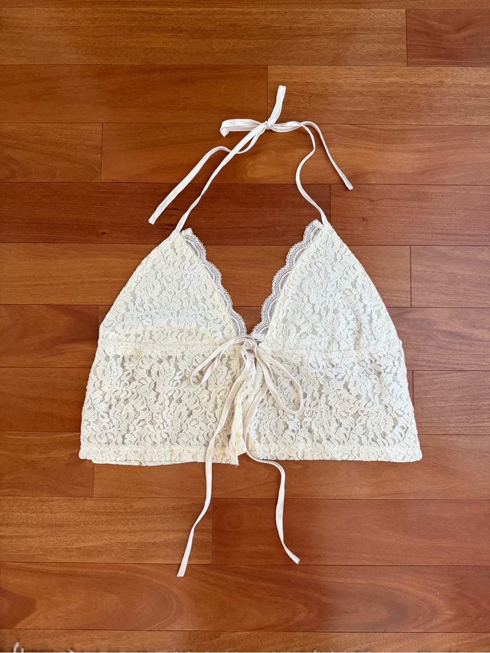 Peppermayo Cream Lace Tie Front Halter Top